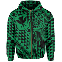 Hawaii Hoodie (Zip) King Kakau Kanaka Green - Polynesian Pride