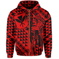 Hawaii Hoodie (Zip) King Kakau Kanaka Red - Polynesian Pride