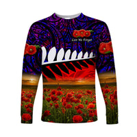 New Zealand Maori ANZAC Long Sleeve Shirt Poppy Vibes - Purple LT8 Unisex Purple - Polynesian Pride