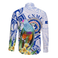 (Custom Personalised) Northern Mariana Islands Hawaii Long Sleeve Button Shirt Mariana Fruit Dove Mix Frangipani Flowers White LT13 - Polynesian Pride
