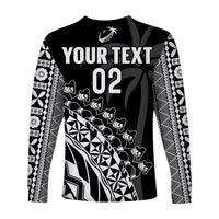 (Custom Text And Number) Fiji Rugby Long Sleeve Shirt Fijian Cibi Dance Tapa Pattern Black LT14 - Polynesian Pride
