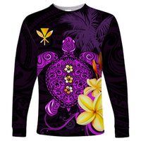 (Custom Personalised) Hawaii Turtle Long Sleeve Shirt Hawaiian Flowers Version Purple Elegant LT13 - Polynesian Pride