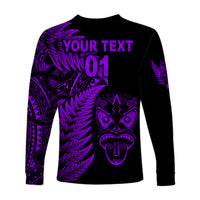 (Custom Personalised) New Zealand Haka Rugby Maori Long Sleeve Shirt Silver Fern Vibes - Purple LT8 - Polynesian Pride