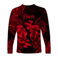 Pisces Zodiac Polynesian Long Sleeve Shirt Unique Style - Red LT8 - Polynesian Pride