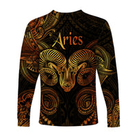 Aries Zodiac Polynesian Long Sleeve Shirt Unique Style - Gold LT8 - Polynesian Pride