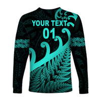 (Custom Personalised) New Zealand Rugby Maori Long Sleeve Shirt Silver Fern Koru Vibes - Turquoise LT8 - Polynesian Pride