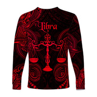 Libra Zodiac Polynesian Long Sleeve Shirt Unique Style - Red LT8 - Polynesian Pride