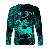(Custom Personalised) Sagittarius Zodiac Polynesian Long Sleeve Shirt Unique Style - Turquoise LT8 - Polynesian Pride