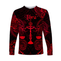 (Custom Personalised) Libra Zodiac Polynesian Long Sleeve Shirt Unique Style - Red LT8 Unisex Red - Polynesian Pride