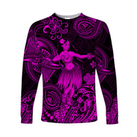 Hawaii Hula Girl Polynesian Long Sleeve Shirt Unique Style - Pink LT8 Unisex Pink - Polynesian Pride