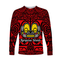 (Custom Personalised) Marquesas Islands Long Sleeve Shirt Marquesan Tattoo Simple Style - Red LT8 - Polynesian Pride