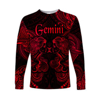 (Custom Personalised) Gemini Zodiac Polynesian Long Sleeve Shirt Unique Style - Red LT8 Unisex Red - Polynesian Pride