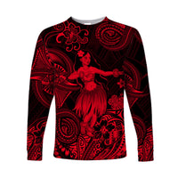 (Custom Personalised) Hawaii Hula Girl Polynesian Long Sleeve Shirt Unique Style - Red LT8 - Polynesian Pride