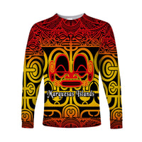 (Custom Personalised) Marquesas Islands Long Sleeve Shirt Marquesan Tattoo Simple Style - Gradient Red LT8 - Polynesian Pride