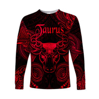 Taurus Zodiac Polynesian Long Sleeve Shirt Unique Style - Red LT8 Unisex Red - Polynesian Pride