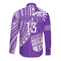 (Custom Text and Number) Fiji Rugby Sevens Long Sleeve Button Shirt Fijian 7s Tapa Polynesian Purple LT13 - Polynesian Pride