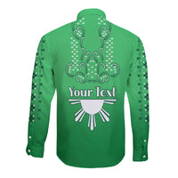 (Custom Personalised) Philippines Long Sleeve Button Shirt Sun Filipino Green Barong LT13 - Polynesian Pride