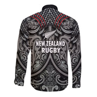New Zealand Silver Fern Rugby Long Sleeve Button Shirt All Black NZ Maori Pattern LT13 - Polynesian Pride