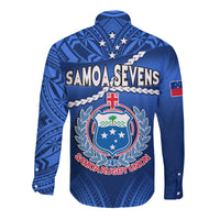 Samoa Rugby Long Sleeve Button Shirt Manu Samoa Polynesian Hibiscus Blue Style LT14 - Polynesian Pride