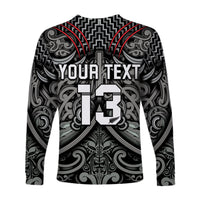 (Custom Text and Number) New Zealand Silver Fern Rugby Long Sleeve Shirt All Black NZ Maori Pattern LT13 - Polynesian Pride
