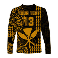 (Custom Text and Number) Hawaii Day Kakau Long Sleeve Shirt Proud To Be Hawaiian Gold King Kamehameha and Kanaka Maoli LT13 - Polynesian Pride
