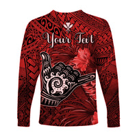 (Custom Personalised) The Shaka Hawaii Long Sleeve Shirt Tropical Flowers Red Version LT13 - Polynesian Pride