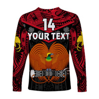 (Custom Text And Number) Papua New Guinea Rugby Long Sleeve Shirt PNG Kumuls Bird Of Paradise Black LT14 - Polynesian Pride