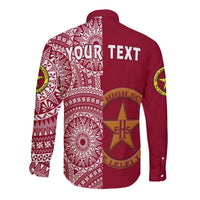 (Custom Personalised) Tonga Eua High School Long Sleeve Button Shirt Tongan Ngatu Pattern LT14 - Polynesian Pride
