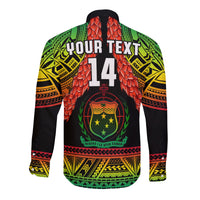 (Custom Text And Number) Samoa Rugby Long Sleeve Button Shirt Teuila Torch Ginger Gradient Style LT14 - Polynesian Pride
