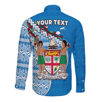 (Custom Personalised) Fiji Long Sleeve Button Shirt Fijian Drua Mix Tagimaucia Flower Blue Style LT14 - Polynesian Pride