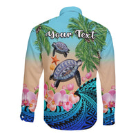 (Custom Personalised) Polynesian Turtle Coconut Tree And Orchids Long Sleeve Button Shirt LT14 - Polynesian Pride