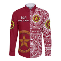 (Custom Personalised) Tonga Eua High School Long Sleeve Button Shirt Tongan Ngatu Pattern LT14 - Polynesian Pride