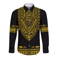 (Custom Personalised) Polynesian Long Sleeve Button Shirt Dashiki With Polynesian Tattoo Royal Golden Version LT14 - Polynesian Pride