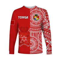 (Custom Text And Number) Tonga Long Sleeve Shirt Tongan Coat Of Arms Ngatu Pattern LT14 - Polynesian Pride