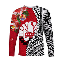 (Custom Personalised) Tahiti Islands Long Sleeve Shirt Polynesian Shark Mix Tropical Flowers LT14 - Polynesian Pride