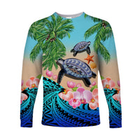 (Custom Personalised) Polynesian Turtle Coconut Tree And Orchids Long Sleeve Shirt LT14 - Polynesian Pride