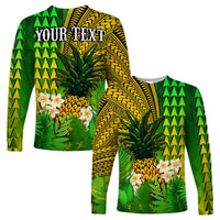 (Custom Personalised) Hawaii Pineapple Long Sleeve Shirt Plumeria Frangipani Mix Tribal Pattern LT13 Unisex Green - Polynesian Pride