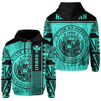 Polynesian Seal of Hawaii Zip Hoodie Turquoise NRP Style Unisex Turquoise - Polynesian Pride