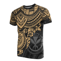 Hawaii T Shirt Polynesian Kanaka Maoli Gold Turtle Hibiscus Tattoo Unisex GOLD - Polynesian Pride