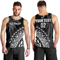 (Custom Text And Number) Fiji Rugby Men Tank Top Fijian Cibi Dance Tapa Pattern Black LT14 Black - Polynesian Pride