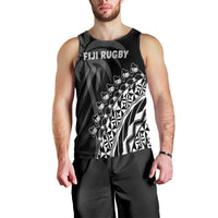 (Custom Text And Number) Fiji Rugby Men Tank Top Fijian Cibi Dance Tapa Pattern Black LT14 - Polynesian Pride