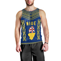 Niue Men Tank Top Happy Constitution Day Niuean Hiapo Crab With Map LT14 - Polynesian Pride