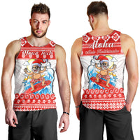Custom Personalised Hawaii Christmas Men Tank Top Surfing Santa Mele Kalikimaka Polynesian LT14 Red - Polynesian Pride