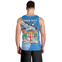 (Custom Personalised) Fiji Men Tank Top Fijian Drua Mix Tagimaucia Flower Blue Style LT14 - Polynesian Pride
