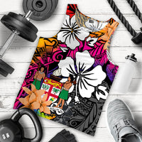 (Custom Text and Number) Fiji Tie Dye Men Tank Top Polynesian Tribal Creative Tropical Flowers LT13 - Polynesian Pride