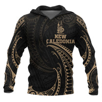 New Caledonia Polynesian Hoodie Gold Tribal Wave Unisex Black - Polynesian Pride