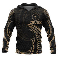 Chuuk Micronesia ll Over Hoodie Gold Tribal Wave Unisex Black - Polynesian Pride