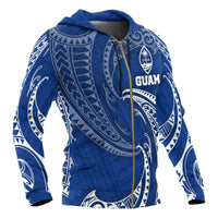 Guam Polynesian Zip up Hoodie Blue Tribal Wave - Polynesian Pride