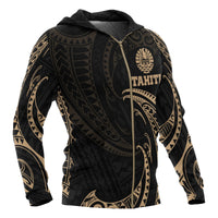 Tahiti Polynesian All Over Zip up Hoodie Gold Tribal Wave - Polynesian Pride
