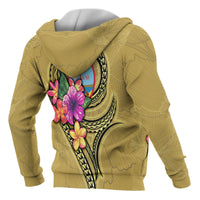 Guam Polynesian All Over Zip up Hoodie Floral With Seal Gold - Polynesian Pride